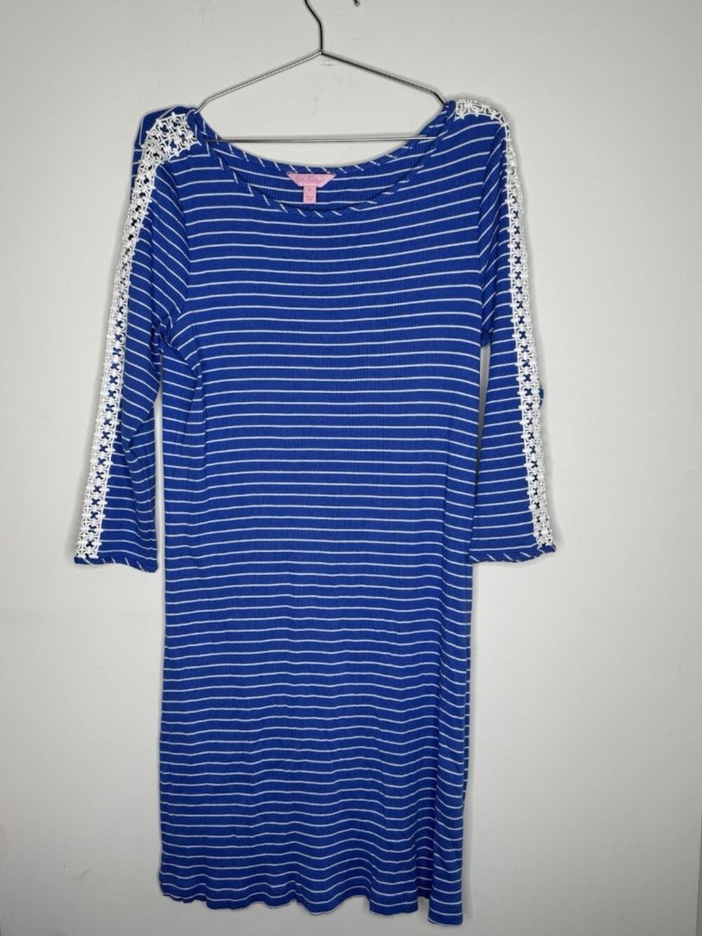 Lilly Pulitzer Marlowe Knit Striped Dress Blue White Size XL Long Sleeves